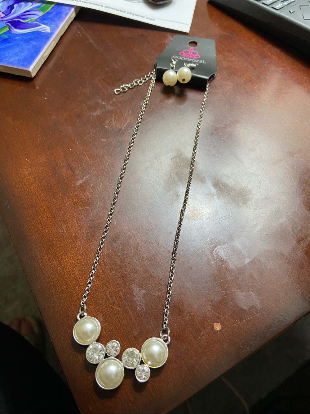 paparazzi Silver-Tone Pearl & Crystal Bib Necklace - Cream Pearls